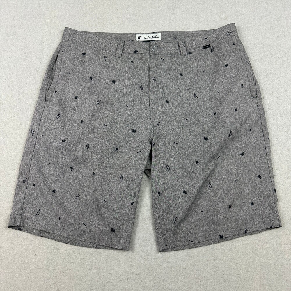 Travis Mathew Golf Shorts Men 36 Gray Parrot Print Khakis Chino Pocket Stretch